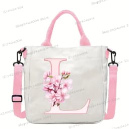 Sakura 26 Letter Canvas Shoulder Bag Aesthetics Alphabet A-Z Crossbody Bags Fashion Large Teenage Boys Girls Tote Handbag Gift