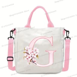 Sakura 26 Letter Canvas Shoulder Bag Aesthetics Alphabet A-Z Crossbody Bags Fashion Large Teenage Boys Girls Tote Handbag Gift