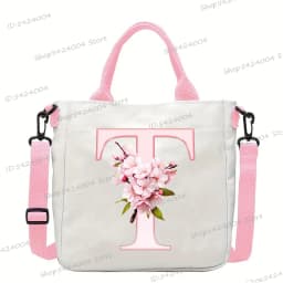 Sakura 26 Letter Canvas Shoulder Bag Aesthetics Alphabet A-Z Crossbody Bags Fashion Large Teenage Boys Girls Tote Handbag Gift