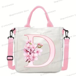 Sakura 26 Letter Canvas Shoulder Bag Aesthetics Alphabet A-Z Crossbody Bags Fashion Large Teenage Boys Girls Tote Handbag Gift