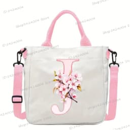 Sakura 26 Letter Canvas Shoulder Bag Aesthetics Alphabet A-Z Crossbody Bags Fashion Large Teenage Boys Girls Tote Handbag Gift