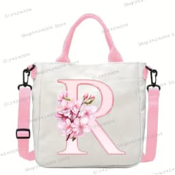 Sakura 26 Letter Canvas Shoulder Bag Aesthetics Alphabet A-Z Crossbody Bags Fashion Large Teenage Boys Girls Tote Handbag Gift