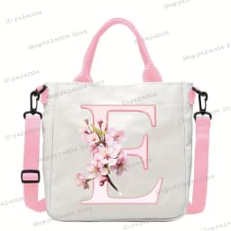 Sakura 26 Letter Canvas Shoulder Bag Aesthetics Alphabet A-Z Crossbody Bags Fashion Large Teenage Boys Girls Tote Handbag Gift