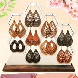 9 Pairs/Set Cut Out Carved Drop-Shaped Wooden Earrings Simple Bohemian Retro Holiday Style Exquisite Gift for Women