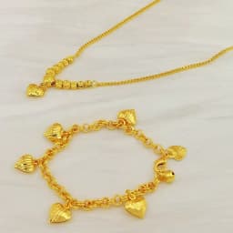Dubai 24K Gold Plated Exquisite Women's Luxury Love Necklace Middle Eastern Elegant Heart Bracelet Copper Jewelry Two Piece Set