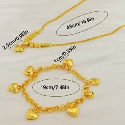 Dubai 24K Gold Plated Exquisite Women's Luxury Love Necklace Middle Eastern Elegant Heart Bracelet Copper Jewelry Two Piece Set