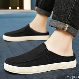 Summer breathable solid color versatile and comfortable one foot men's cloth shoes casual lightweight half drag loafers