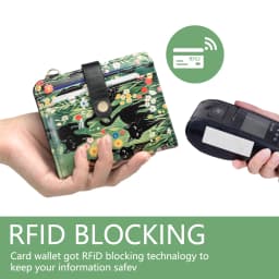 Black Cat Floral Pattern Rfid Women's Wallet, Ultra-Thin Compact Credit Card Wallet, with Keychain, Pu Leather Bi-Fold with Zipper Coin Pocket, Transparent Id Window, Suitable for Women/Girls