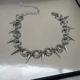 Goth Spiky Chainmail Choker Necklace for Women Men Punk Y2K Handmade Stainless Steel Rivet Spike Necklace Emo Grunge Aesthetic