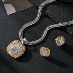 Zircon Necklace Set Geometric Square Shape Pendant Earrings Copper Plated 18K Gold Jewelry Set