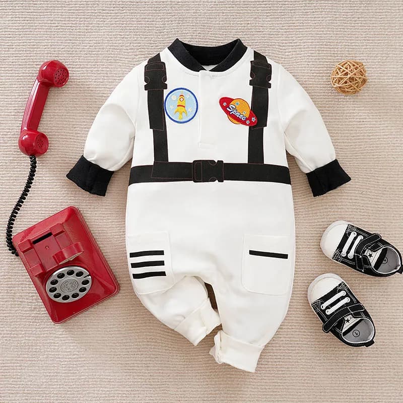 Newborn Baby Boy Long sleeves clothing 0-18 Months one-piece White cotton fashion for Astronaut Print Infant Casual Jumpsuit