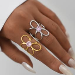 Uself Trendy Stainless Steel Metal Flower Adjustable Fashion Finger Ring Rust Proof Attractive Daily Jewelry Accessories Gift