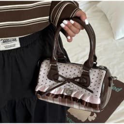 Korean Bow Polka Dot Bag Fashion Bowler Bag Color-blocked Lace Y2k Style Handbag Retro Sweet Plaid Crossbody Zipper Shoulder Bag