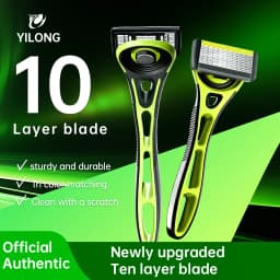 10-Blade Razor for Men Women with 1 Handle & 4 Refills, Stainless Steel Replaceable Shaver Blades, Manual Grooming Kit