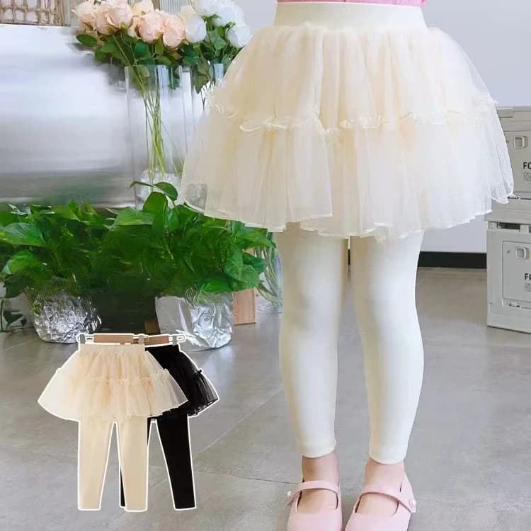 Kids' Leggings with Mesh Skirt - Fake Two-Piece Design for Girls 2-7 Years, Comfortable & Stylish Bottoms Leggins for Kids Girl