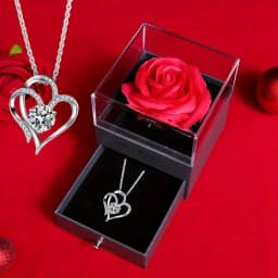 1 Set Elegant Plastic Preserved Rose Gift Box with Heart-Shaped Necklace, Ideal for Valentine'S Day, Mother'S Day, Birthday