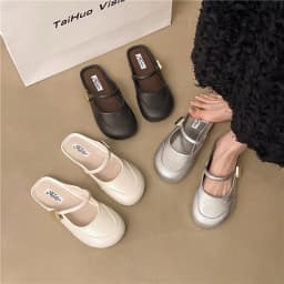 Womens Soft Bottom Mary Jane Shoes Summer Comfortable Flat Sandals Square Toe PVC Beach Shoes Pure Color Retro French Lazy Shoe