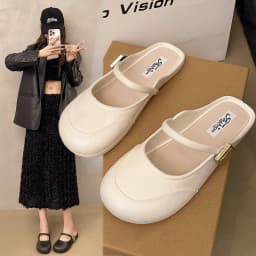 Womens Soft Bottom Mary Jane Shoes Summer Comfortable Flat Sandals Square Toe PVC Beach Shoes Pure Color Retro French Lazy Shoe