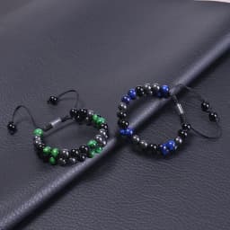 Triple Protection Bracelet 8mm Beads Bracelet Tigers Eye Black Obsidian Hematite Bracelet for Men Women Healing Crystal Bangle