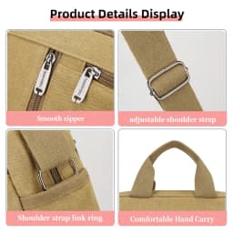 Men's Canvas Shoulder Bag Casual Crossbody Bag Daily Commuting Tote with Multiple Pockets Durable Lightweight School Travel Bag