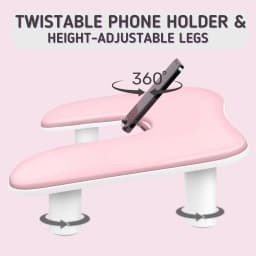 1pcs Pink Adjustable Height Nail Arm Rest with Rotating Phone Holder PU Leather Nail Tech Arm Rest, U-Shaped Hand Rest