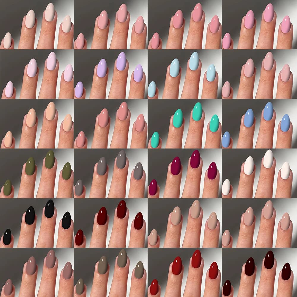 576pcs/box (12 mixed) Short ellipse Glossy Solid Color tips Press On Nails Perfect Fit Acrylic False Nails set, Includes 4pc Jel