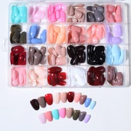 576pcs/box (12 mixed) Short ellipse Glossy Solid Color tips Press On Nails Perfect Fit Acrylic False Nails set, Includes 4pc Jel