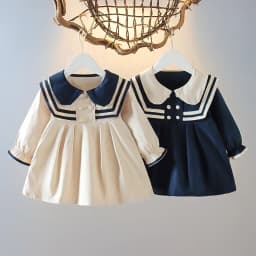 2024 Spring Autumn Toddler Girl Dresses Korean Cute Doll Collar Cotton Long Sleeve Princess Kids Dress Baby Clothes Outfit BC071