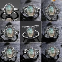Silver Ring for Women Oval Round Natural Labradorite Ring Gift Sun Shaped Retro Luxury Fine Jewelry