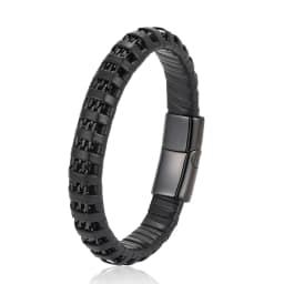 New Fashion 8mm Chain Curb Cuban Link Charm Leather Bracelets Men Stainless Steel Magnet Clasp Hand Bracelet Homme Men's Gifts