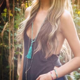 Women Turquoise Necklace Retro Simple Blue White Natural Stone Accessory Handmade Beaded Tassel Sweater Chain
