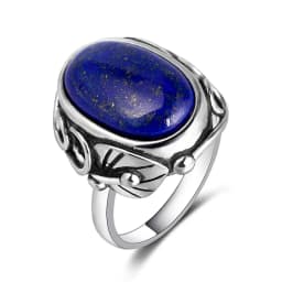 Vintage Natural Stone Ring for Women Men Labradorite Tiger Eye Silver Rings Retro Unisex Statement Jewelry Anniversary Gifts