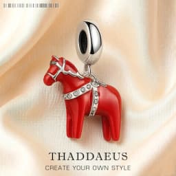 Red Dalarna Horse Pendant 925 Sterling Silver Dangle Charm Fit Bracelet Necklace Women Men Vintage Fine Jewelry