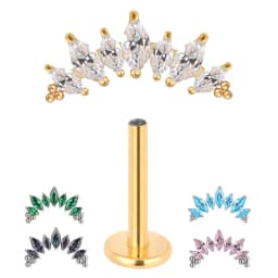 ASTM F136 Titanium PIERC 7 CZ Marquise With Tri-bead Cluster Threaded Top Ear Cartilage Earrings Lip Ring Stud Piercing Jewelry
