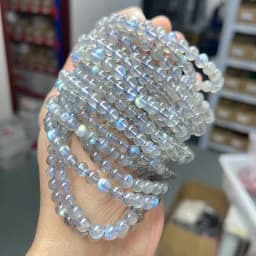 JD 5A Quality Genuine Natural Gray Moonstone Stone Beaded Bracelets Women Men Charm Round Gems Energy Healing Bangles Jewelry
