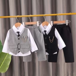 2024 new boy's solid color children's gentleman suit wear baby chain vest Tie Shirt three piece formal evening fashion dres