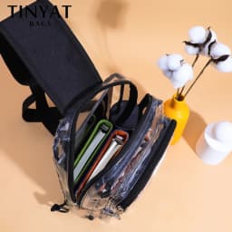 TINYAT Clear PVC Shoulder Bag Chest Transparent Sling Crossbody Bags For Women Trend 2024 For Summer Vacation, Beach, Swimming