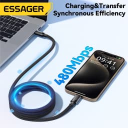 Essager PD 100W Magnetic Suction Anti Winding USB C To C Fast Charger Cable Data Charging Wire for iPhone 15 Laptop Samsung