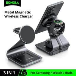 Bonola Magnetic 3 in 1 Wireless Charger Station for Samsung S24 Ultra/S25/26 Fast Charging Stand for Galaxy Watch 9/8/7/6/Buds