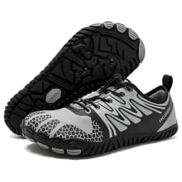 HOBIBEAR Wide Toe Barefoot Shoes for Unisex Artificial Leather Outdoor Walking Sneakers Zero Drop Minimalist Elastic Band Shoes