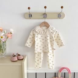 Ins Baby Spring and Autumn Children's Small Floral Baby suit Women's Lace Ruffle Collar Home Clothes 2 pces suit