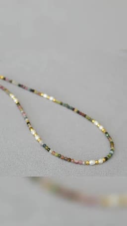 French retro art colored tourmaline real stone freshwater rice grain pearl bead short style fine necklace collarbone chain