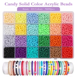 4mm 3600pcs Candy Color Acrylic Beads Set 24 Colors Solid Round Beads for DIY Jewelry Making Bracelets Necklaces Crafts 1mm Hole