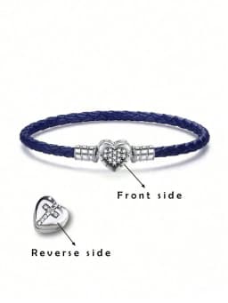 925 Sterling Silver Love Heart Bead Black Leather Rope Bracelet DIY Making Fit Original Bracelets for Women Fine Jewelry Gift