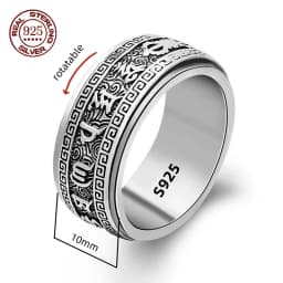 Simplicity Vintage S925 Sterling Silver Viking Rings for Men Women Fashion Personality Rotatable Woven Pattern Jewelry Gift