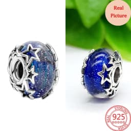 925 Silver Plated Murano Glass Galaxy Stars Clover Heart Bubbles Shiny Beads Fit Necklace Charms Bracelet DIY Jewelry For Mum