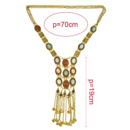 Multi Layer Colorful Turquoise Gemstone Bell Tassel Necklace Retro Ethnic Bib Long Geometry Pendant Collar Gypsy India Jewelry