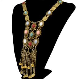 Multi Layer Colorful Turquoise Gemstone Bell Tassel Necklace Retro Ethnic Bib Long Geometry Pendant Collar Gypsy India Jewelry