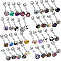 Bulk Mixed Random Pattern 16/19/22mmTongue Bar Barbell 5mm/7mm Ball Surgical Steel Body Piercing 14g 1.6mm