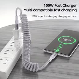 25CM To 1.5M Car Spring Charge Cable 100W Fast Charging USB C To Type C Cable For iPhone 16 15 Huawei Xiaomi Samsung Type C Cord